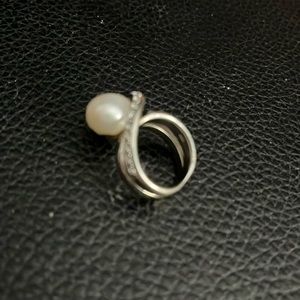 Sterling silver baroque Keshi pearl & cz ring sz 5